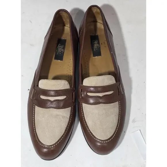 zelli penny loafers creme brown shoes slip on mens 9.5 M